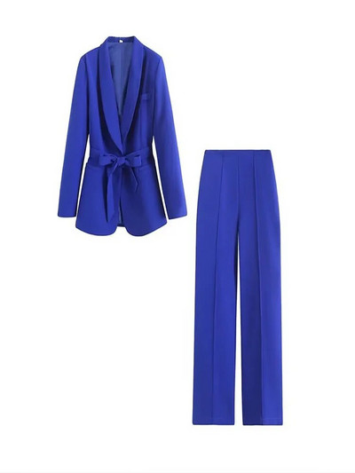 Ljetno odijelo 2023. Žensko odijelo za Europu i Sjedinjene Države, ležerne hlače širokih nogavica s remenom, dvodijelni sako s jednim gumbom