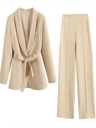 Ljetno odijelo 2023. Žensko odijelo za Europu i Sjedinjene Države, ležerne hlače širokih nogavica s remenom, dvodijelni sako s jednim gumbom