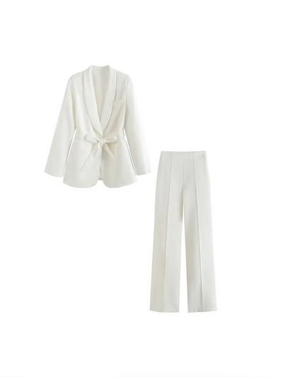 Ljetno odijelo 2023. Žensko odijelo za Europu i Sjedinjene Države, ležerne hlače širokih nogavica s remenom, dvodijelni sako s jednim gumbom