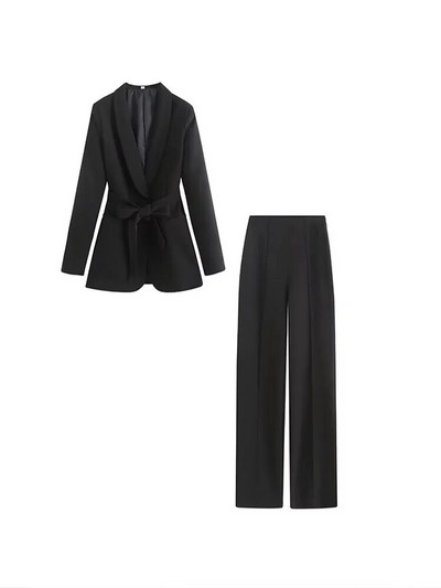 Ljetno odijelo 2023. Žensko odijelo za Europu i Sjedinjene Države, ležerne hlače širokih nogavica s remenom, dvodijelni sako s jednim gumbom