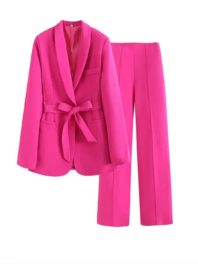 Ljetno odijelo 2023. Žensko odijelo za Europu i Sjedinjene Države, ležerne hlače širokih nogavica s remenom, dvodijelni sako s jednim gumbom