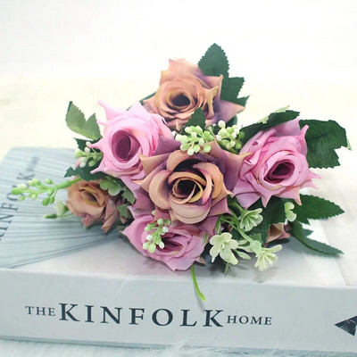 Forró eladó szimuláció rózsa szimulációs csokor 7 nagy fej DIY hamis virágok esküvő karácsonyi lakberendezés party irodai virágok