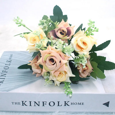 Forró eladó szimuláció rózsa szimulációs csokor 7 nagy fej DIY hamis virágok esküvő karácsonyi lakberendezés party irodai virágok