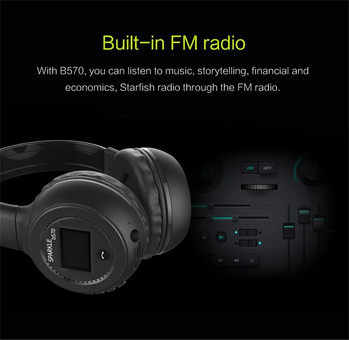 B570 Безжични слушалки с лента за врат Fm радио през ушите Bluetooth стерео слушалки Слушалки за компютър Телефон, Поддръжка на TF карта AUX Ново