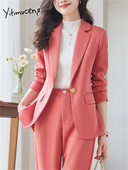 Yitimuceng Στερεά γυναικεία κοστούμια Σετ γραφείου 2023 Νέα μόδα μακρυμάνικο με μονό κουμπί Slim blazers Ψηλόμεσο παντελόνι με μολύβι