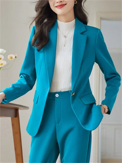 Yitimuceng Στερεά γυναικεία κοστούμια Σετ γραφείου 2023 Νέα μόδα μακρυμάνικο με μονό κουμπί Slim blazers Ψηλόμεσο παντελόνι με μολύβι