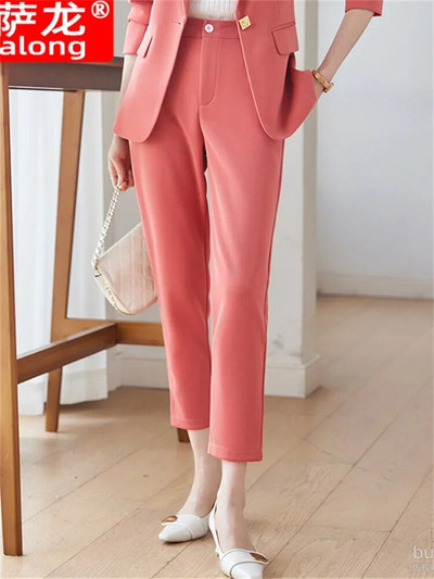 Yitimuceng Στερεά γυναικεία κοστούμια Σετ γραφείου 2023 Νέα μόδα μακρυμάνικο με μονό κουμπί Slim blazers Ψηλόμεσο παντελόνι με μολύβι