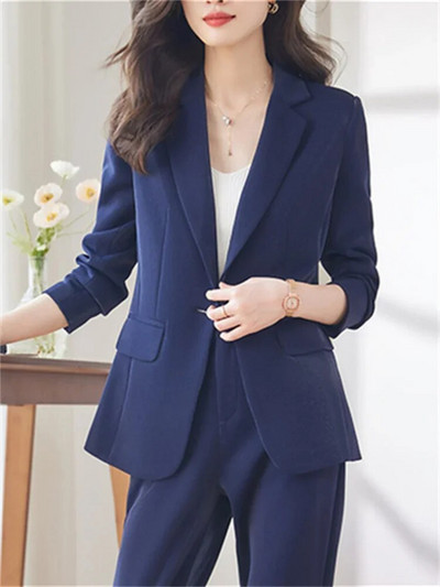 Yitimuceng Στερεά γυναικεία κοστούμια Σετ γραφείου 2023 Νέα μόδα μακρυμάνικο με μονό κουμπί Slim blazers Ψηλόμεσο παντελόνι με μολύβι
