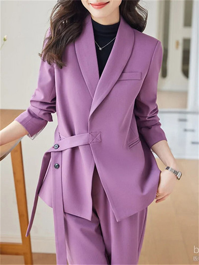 Yitimuceng Solid Sieviešu uzvalki Biroja komplekti 2023. gada jauna mode ar garām piedurknēm, mežģīnēm, vaļīgi bleizeri, gadījuma rakstura platas bikses, eleganti kostīmi