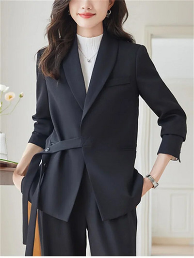 Yitimuceng Solid Sieviešu uzvalki Biroja komplekti 2023. gada jauna mode ar garām piedurknēm, mežģīnēm, vaļīgi bleizeri, gadījuma rakstura platas bikses, eleganti kostīmi