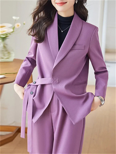 Yitimuceng Solid Sieviešu uzvalki Biroja komplekti 2023. gada jauna mode ar garām piedurknēm, mežģīnēm, vaļīgi bleizeri, gadījuma rakstura platas bikses, eleganti kostīmi