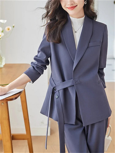 Yitimuceng Solid Sieviešu uzvalki Biroja komplekti 2023. gada jauna mode ar garām piedurknēm, mežģīnēm, vaļīgi bleizeri, gadījuma rakstura platas bikses, eleganti kostīmi