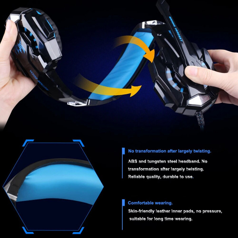 Kotion Mindegyik G9000 nagy vezetékes fejhallgató mikrofonos LED lámpával fejhallgató Gamer PC számítógéphez PS4 Xbox Laptop Mobile