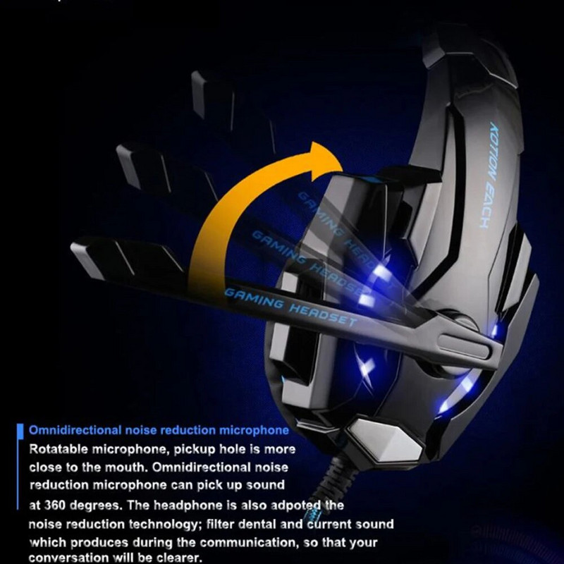 Kotion Mindegyik G9000 nagy vezetékes fejhallgató mikrofonos LED lámpával fejhallgató Gamer PC számítógéphez PS4 Xbox Laptop Mobile