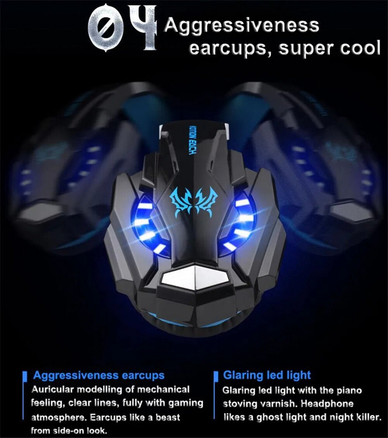 Kotion Mindegyik G9000 nagy vezetékes fejhallgató mikrofonos LED lámpával fejhallgató Gamer PC számítógéphez PS4 Xbox Laptop Mobile