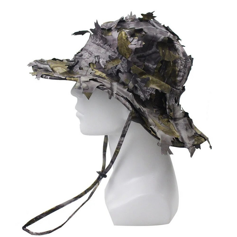3D kamufliažinė kepurė Tikrų medžių lapų medžioklėje Camo Cap Boonie kepurės, skirtos šaudymui lauke Airsoft karinei kovinei žvejybai Panamos kepurė