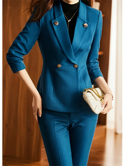 „Yitimuceng“ tvirti dviejų dalių komplektai, moteriški kostiumai, 2023 m. biuro moteriški kostiumai su dviguba briauna „Silm“ švarku, kasdieniai moteriškų kelnių kostiumai