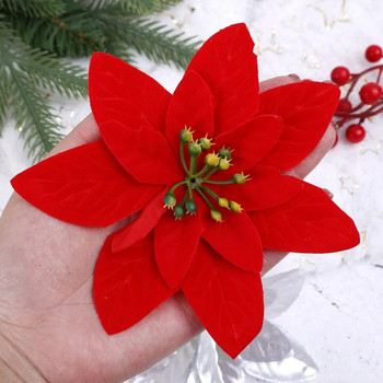 5-10 τμχ Μεγάλα Χριστουγεννιάτικα λουλούδια Silk Glitter 12-14cm Τεχνητό κόκκινο τριαντάφυλλο λουλούδι για Χριστουγεννιάτικα στολίδια Αξεσουάρ διακόσμησης