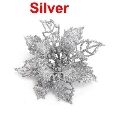 5-10gb Lieli zīda mirdzoši Ziemassvētku ziedi 12-14cm Mākslīgie sarkanie rozes ziedi Ziemassvētku eglīšu rotājumiem Dekorācijas piederumi