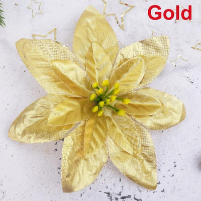 5-10gb Lieli zīda mirdzoši Ziemassvētku ziedi 12-14cm Mākslīgie sarkanie rozes ziedi Ziemassvētku eglīšu rotājumiem Dekorācijas piederumi