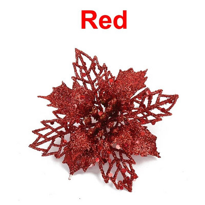 5-10gb Lieli zīda mirdzoši Ziemassvētku ziedi 12-14cm Mākslīgie sarkanie rozes ziedi Ziemassvētku eglīšu rotājumiem Dekorācijas piederumi