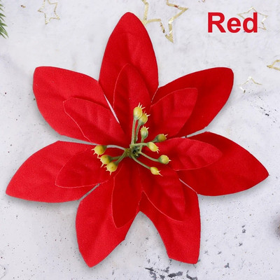 5-10gb Lieli zīda mirdzoši Ziemassvētku ziedi 12-14cm Mākslīgie sarkanie rozes ziedi Ziemassvētku eglīšu rotājumiem Dekorācijas piederumi