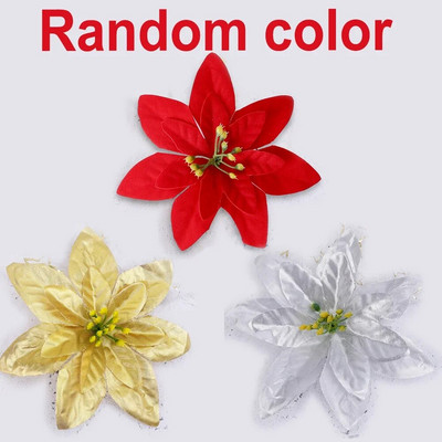 5-10gb Lieli zīda mirdzoši Ziemassvētku ziedi 12-14cm Mākslīgie sarkanie rozes ziedi Ziemassvētku eglīšu rotājumiem Dekorācijas piederumi