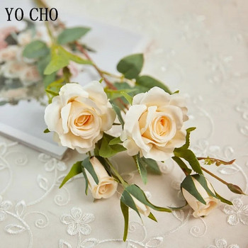 YO CHO Τεχνητά λουλούδια από μεταξωτό τριαντάφυλλο Υψηλής ποιότητας ψεύτικα λουλούδια Long Branch 5 Heads Νυφικά λουλούδια γάμου Διακόσμηση σπιτιού για την ημέρα του Αγίου Βαλεντίνου
