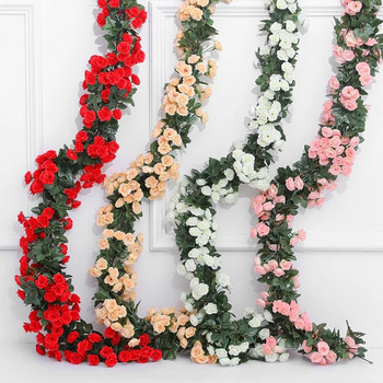 69 глави Изкуствени цветя Розови лози 1,8 м Копринен цветен гирлянд Декор Домашна градина Сватбена Коледна украса Фалшив цветен венец