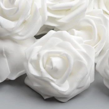 50 бр. 6 см изкуствена PE пяна бели рози цветя за домашна сватбена декорация Направи си сам скрапбукинг ръчно изработени фалшиви цветни глави
