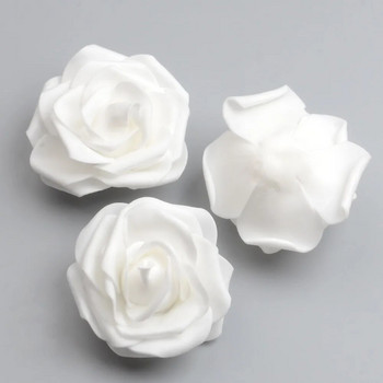 50τμχ 6cm Τεχνητό PE Αφρός Λευκά Τριαντάφυλλα Λουλούδια για Στολισμό Γάμου Σπίτι DIY Scrapbooking χειροποίητα Fake Flower Heads