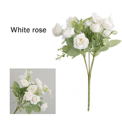 1 buket bijelog umjetnog cvijeća božur čajna ruža jesen svileno lažno cvijeće za DIY dnevni boravak kućni vrt vjenčani ukras