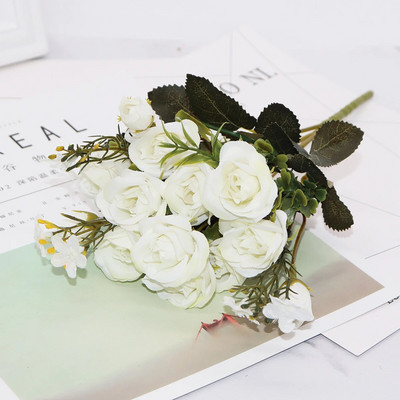 1 buket bijelog umjetnog cvijeća božur čajna ruža jesen svileno lažno cvijeće za DIY dnevni boravak kućni vrt vjenčani ukras