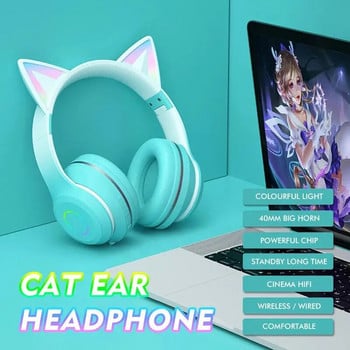 Ακουστικά Cat Ear Ασύρματο Bluetooth ακουστικό μουσικής Rgb Led Light Gradient Color Mic Ακουστικά για παιχνίδια στον υπολογιστή Δώρα μόδας