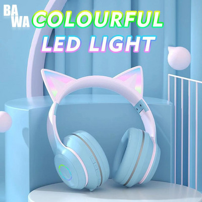 Cat ausinės ausinės Bluetooth belaidės muzikos ausinės Rgb LED šviesos gradiento spalvotos mikrofoninės ausinės kompiuteriniams žaidimams mados dovanos