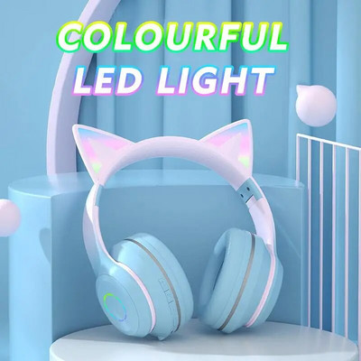 Cat ausinės ausinės Bluetooth belaidės muzikos ausinės Rgb LED šviesos gradiento spalvotos mikrofoninės ausinės kompiuteriniams žaidimams mados dovanos