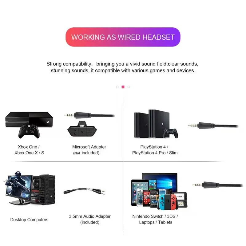 Bezvadu austiņas Noņemamas vadu Bluetooth austiņas ar mikrofonu basu stereo spēļu austiņas PS4 PS5 Xbox Switch spēļu datoram