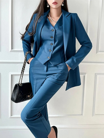 Modni korejski ženski blejzer 3 kom. Elegantne jakne dugih rukava Prsluk i odijelo s ravnim hlačama Ženska šik poslovna odjeća Novo
