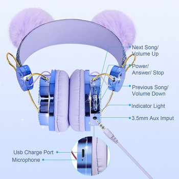 Сладко момиче Детски слушалки с микрофон, Blue-tooth 5.0 Стерео музикални слушалки Компютър Мобилен телефон Слушалки Детски подаръци Fone