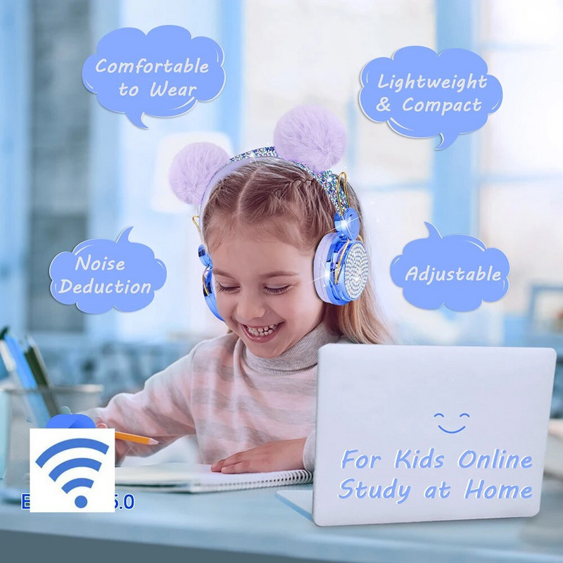 Slatka djevojka, dječje slušalice s mikrofonom, blue-tooth 5.0, stereo glazbene slušalice, računalo, mobilni telefon, slušalice, dječji darovi, fone
