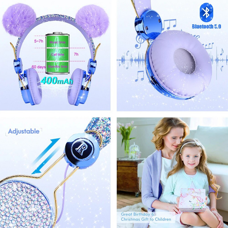 Slatka djevojka, dječje slušalice s mikrofonom, blue-tooth 5.0, stereo glazbene slušalice, računalo, mobilni telefon, slušalice, dječji darovi, fone