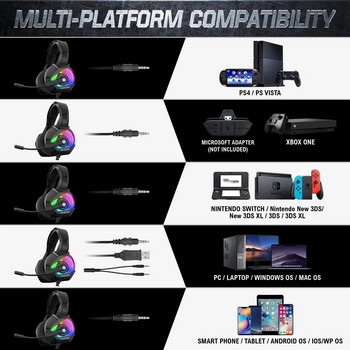 ONIKUMA K6 RGB Light Gaming USB слушалки Physical Noise Reduction 7.1 Surround Compute Headset Слушалки Микрофон за PC PS4