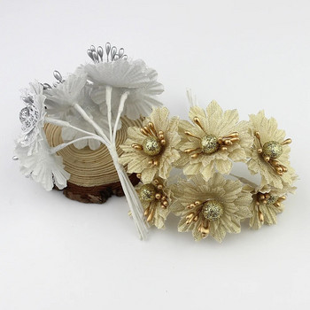 HUADODO 6 бр. Златен, сребърен блясък Букет цветя от изкуствена коприна за сватбена декорация Лесикон Направи си сам handcarft Фалшиви цветя