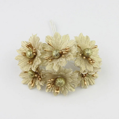 HUADODO 6gab Golden Silver Glitter Mākslīgā zīda ziedu pušķis kāzu dekorēšanai Scrapbook DIY rokas ratiņš Viltus ziedi