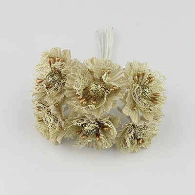 HUADODO 6gab Golden Silver Glitter Mākslīgā zīda ziedu pušķis kāzu dekorēšanai Scrapbook DIY rokas ratiņš Viltus ziedi
