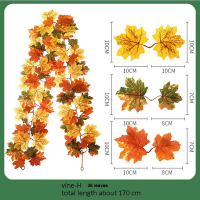 Mesterséges juharlevelek füzér piros őszi függő dekoráció hamis szőlő karácsonyra Halloween Hálaadás Party Kandalló