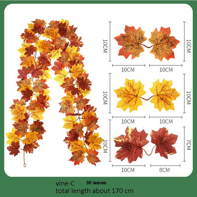 Mesterséges juharlevelek füzér piros őszi függő dekoráció hamis szőlő karácsonyra Halloween Hálaadás Party Kandalló
