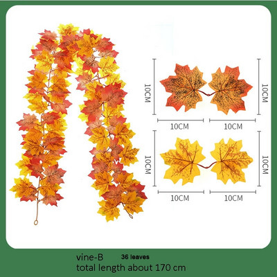 Mesterséges juharlevelek füzér piros őszi függő dekoráció hamis szőlő karácsonyra Halloween Hálaadás Party Kandalló