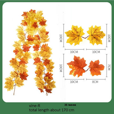 Mesterséges juharlevelek füzér piros őszi függő dekoráció hamis szőlő karácsonyra Halloween Hálaadás Party Kandalló