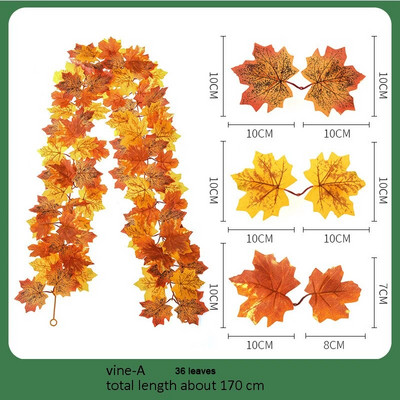 Mesterséges juharlevelek füzér piros őszi függő dekoráció hamis szőlő karácsonyra Halloween Hálaadás Party Kandalló